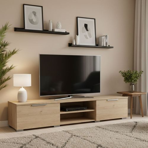 Mobile Porta tv Marrone Rovere 2 Cassetti un Ripiano 173x40x33h cm, 4 Vani - Ammiro