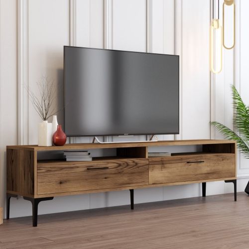 Mobile Porta tv Marrone Rovere 2 Ripiani 2 Ante 180x47x35h cm, 4 Vani - Cantoira