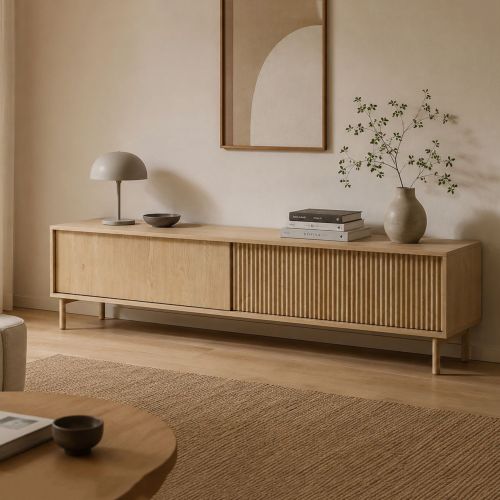 Mobile Porta tv Marrone Rovere 2 Ripiani 2 Ante 187x40x52h cm, Ante Effetto Rigato - Kamikaza