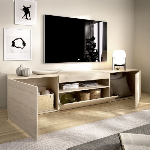 Mobile Porta tv Marrone Rovere 2 Ripiani 3 Ante 42x200x48h cm, 4 Vani - Burley