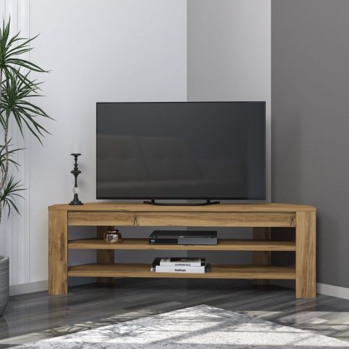 Mobile Porta tv Marrone Rovere 2 Ripiani Angolare 120x30x40h cm, Peso Supportato 40 kg - Venezze