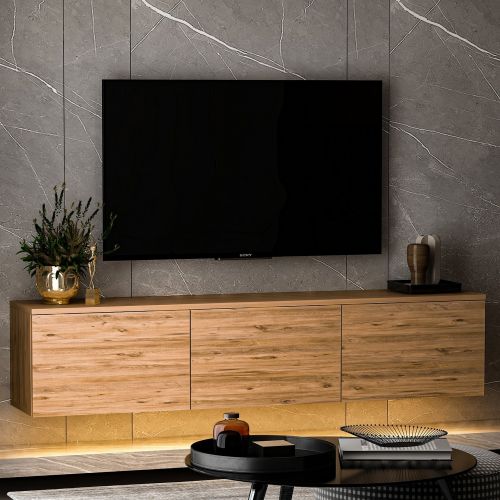 Mobile Porta tv Marrone Rovere 3 Vani 3 Ante 160x32x35h cm, Apertura a Ribalta - Marazzi