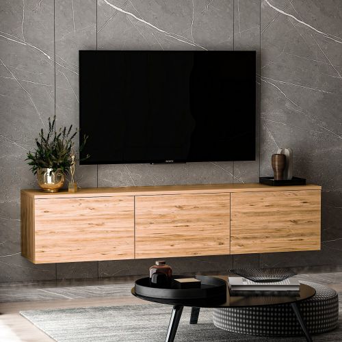 Mobile Porta tv Marrone Rovere 3 Vani 3 Ante 160x32x35h cm, Apertura a Ribalta - Surrigone