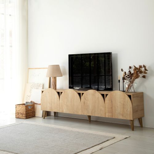 Mobile Porta tv Marrone Rovere 4 Vani 4 Ante 180x35x50h cm, Apertura a Ribalta - Visco