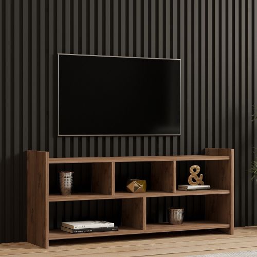 Mobile Porta tv Marrone Rovere 5 Ripiani 5 Vani 118x28x55h cm, Peso Supportato 40 kg - Loreglia