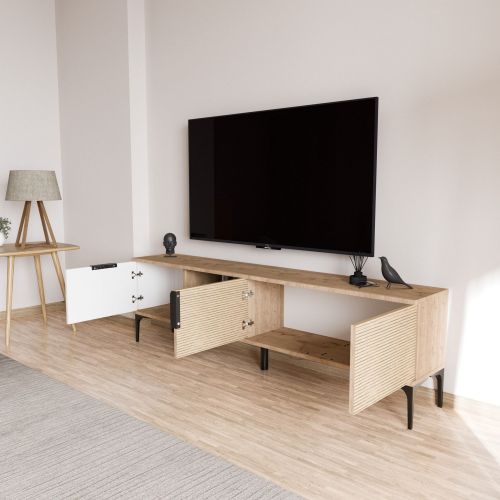Mobile Porta tv Marrone Rovere Bianco Bianco 2 Ante Apertura a Ribalta 180x33x49h cm, 3 Vani - Imerese