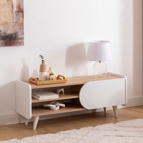 Mobile Porta tv Marrone Rovere Bianco un Ripiano 3 Vani 120x40x45h cm, Un'anta - Pigra