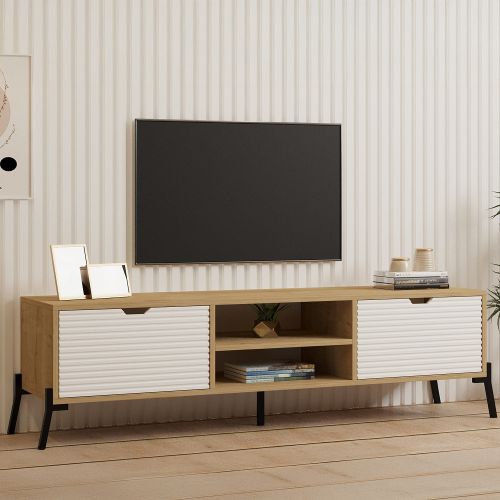 Mobile Porta tv Marrone Rovere Bianco un Ripiano 4 Vani 160x40x41h cm, 2 Ante - Cinaglio