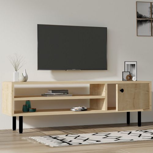 Mobile Porta tv Marrone Rovere Chiaro un Ripiano Un'anta 120x30x38h cm, 3 Vani - Metomaha