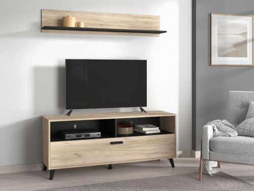 Mobile Porta tv Marrone Rovere Grigio Nero 3 Ripiani Un'anta 137.5x40x57.5h cm, 4 Vani - Platania