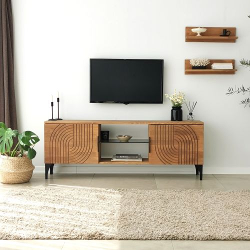 Mobile Porta tv Marrone Rovere Nero un Ripiano 4 Vani 150x30x40h cm, 2 Ante - Neviano