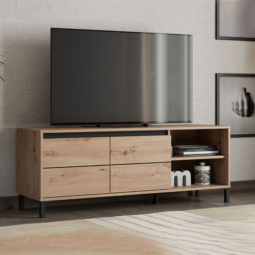 Mobile Porta tv Marrone Rovere Nodi Nero 2 Ripiani 2 Ante 138x40x52h cm, con Piedini - Cigno