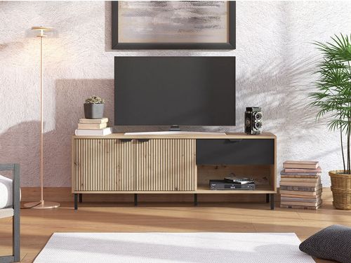 Mobile Porta tv Marrone Rovere Nodi Nero un Cassetto 2 Ripiani 150.5x40x54.5h cm, 2 Ante - Preone