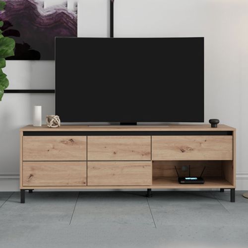 Mobile Porta tv Marrone Rovere Nodi Nero un Cassetto un Ripiano 151x40x52h cm, 2 Ante - Corciano