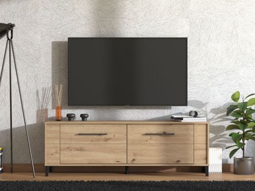 Mobile Porta tv Marrone Rovere Nodi Nero un Ripiano 2 Ante 157x40x52h cm, 2 Vani - Nazzaro