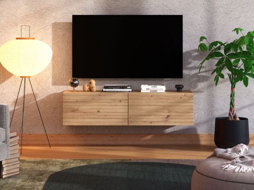 Mobile Porta tv Marrone Rovere Nodi un Ripiano 2 Ante 128x41.5x32h cm, Anta Effetto Rigato - Colico