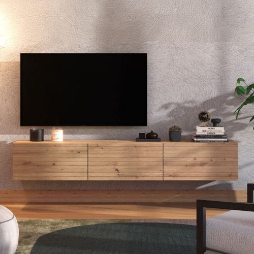 Mobile Porta tv Marrone Rovere Nodi un Ripiano 3 Ante 192x41.5x32h cm, Anta Effetto Rigato - Melazzo