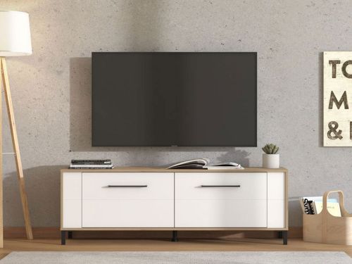 Mobile Porta tv Marrone Rovere Nodi un Ripiano Apertura a Ribalta 157x40x52h cm, 2 Ante - Nazzaro