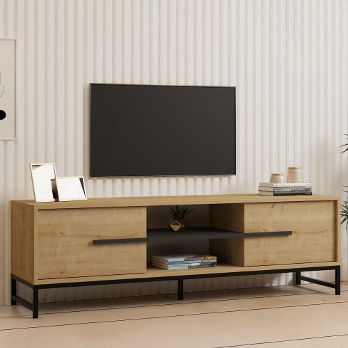 Mobile Porta tv Marrone Rovere un Ripiano 2 Ante 160x40x50h cm, 4 Vani - Cinaglio