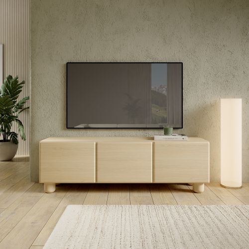 Mobile Porta tv Marrone Rovere un Ripiano 3 Ante 150x38x47h cm, Angoli Arrotondati - Gareto