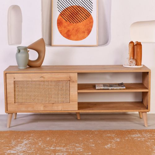 Mobile Porta tv Marrone Rovere un Ripiano Apertura a Ribalta 138x41x55h cm, Un'anta - Lauria