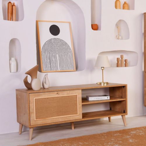 Mobile Porta tv Marrone Rovere un Ripiano Apertura a Ribalta 138x41x55h cm, Un'anta - Pesio