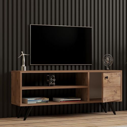 Mobile Porta tv Marrone Rovere un Ripiano Un'anta 120x29x50h cm, 3 Vani - Spinola