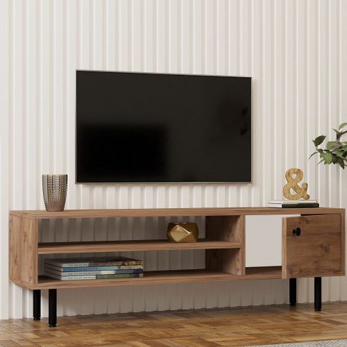 Mobile Porta tv Marrone Rovere un Ripiano Un'anta 120x30x38h cm, 3 Vani - Metomaha