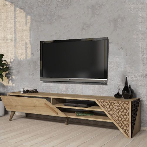 Mobile Porta tv Marrone Rovere un Ripiano Un'anta 180x40x37h cm, 3 Vani - Campli