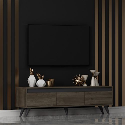 Mobile Porta tv Marrone Scuro 3 Vani 3 Ante 150x30x45h cm, Apertura a Ribalta - Romeno