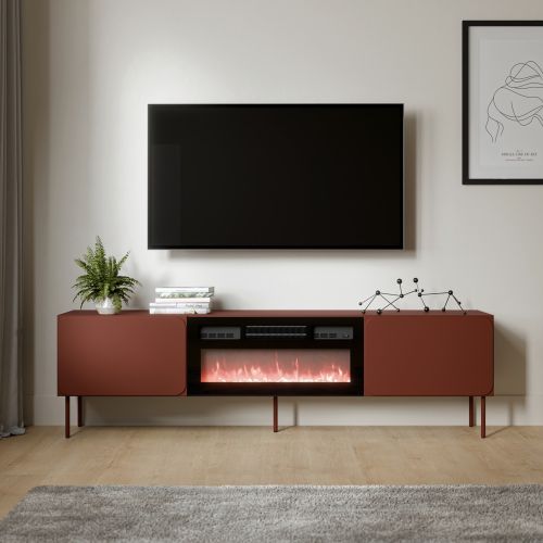 Mobile Porta tv Marrone Terracotta un Ripiano 2 Ante 200x42x57h cm, Caminetto Incluso - Vermezzo
