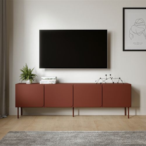 Mobile Porta tv Marrone Terracotta un Ripiano 2 Ante 200x42x60h cm, 4 Vani - Mornago