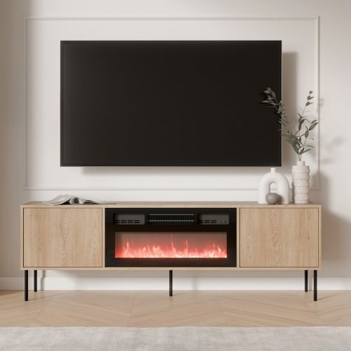 Mobile Porta tv Marrone un Ripiano 2 Ante 180x40x60h cm, Caminetto Incluso - Silvi