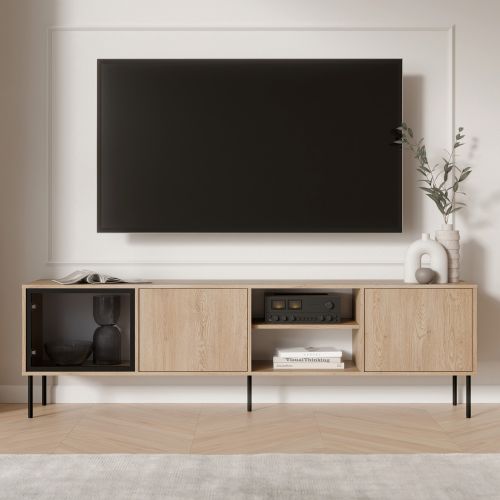 Mobile Porta tv Marrone un Ripiano 3 Ante 200x40x60h cm, Anta Dettaglio Vetro - Fiuggi