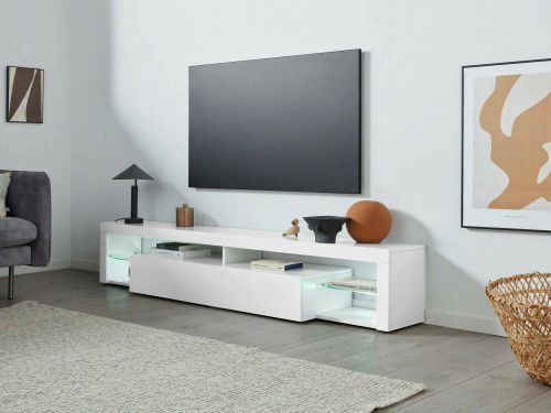 Mobile porta TV Meti, 200x40h35 cm, Bianco lucido