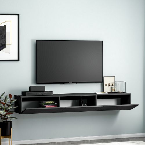 Mobile Porta tv Nero 3 Ante 3 Vani 180x31x26h cm, Apertura a Ribalta - Lariano