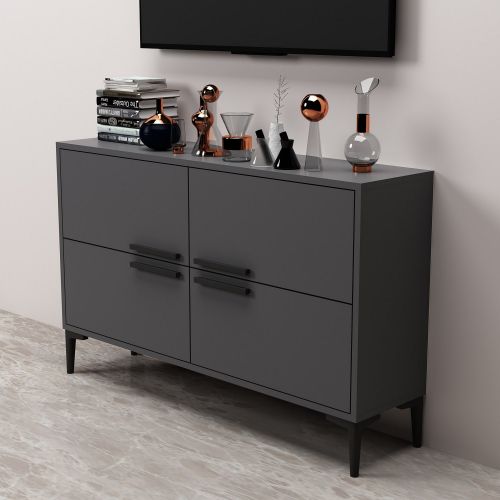 Mobile Porta tv Nero Antracite 2 Ripiani 4 Ante 120x30x75h cm, 4 Vani - Luzzi