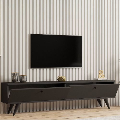 Mobile Porta tv Nero Antracite 2 Vani 2 Ante 160x25x40h cm, Apertura a Ribalta - Atestino