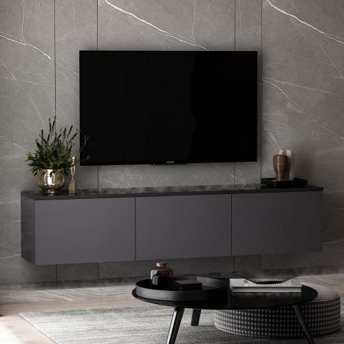 Mobile Porta tv Nero Antracite 3 Vani 3 Ante 160x32x35h cm, Apertura a Ribalta - Surrigone