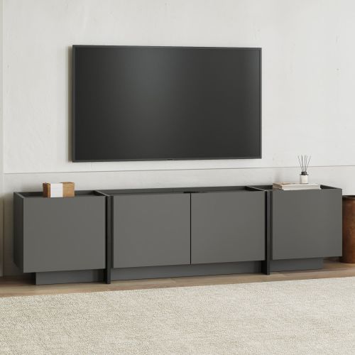 Mobile Porta tv Nero Antracite Apertura a Ribalta 4 Ante 180x35x46h cm, 4 Vani - Nokarara