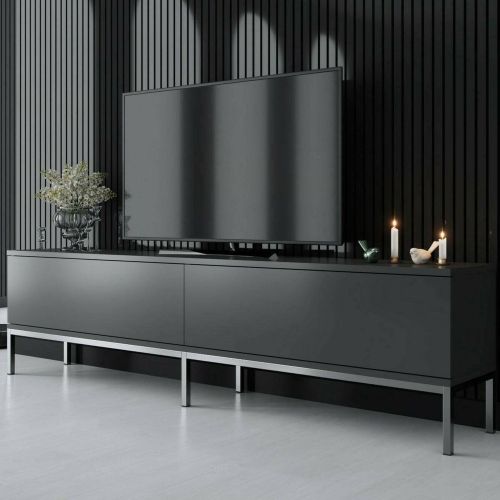 Mobile Porta tv Nero Antracite Argento Cassetti un Ripiano 180x30x47h cm, 2 Ante - Espero