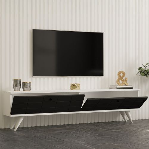 Mobile Porta tv Nero Antracite Bianco 2 Ante Apertura a Ribalta 160x25x35h cm, 2 Vani - Tresana