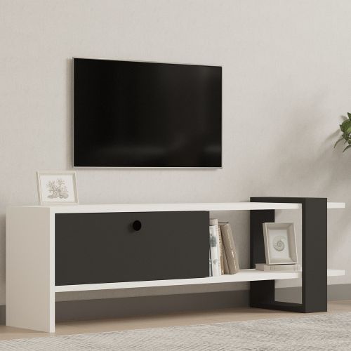 Mobile Porta tv Nero Antracite Bianco Un'anta Apertura a Ribalta 120x25x37h cm, 2 Vani - Taurasi