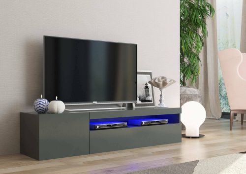 Mobile Porta tv Nero Antracite Lucido un Ripiano 2 Ante 150x40x37h cm, con Luci led Made in Italy - Acrilya