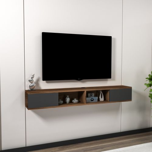 Mobile Porta tv Nero Antracite Marrone Noce 2 Ante Peso Supportato 40 kg 140x22x20h cm, Installazione Sospeso - Ispica