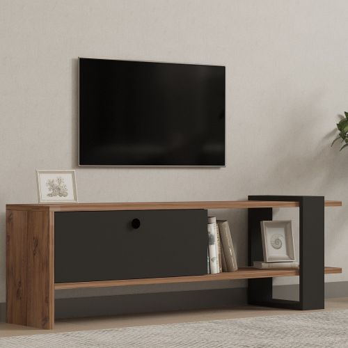 Mobile Porta tv Nero Antracite Marrone Noce Un'anta Apertura a Ribalta 120x25x37h cm, 2 Vani - Taurasi