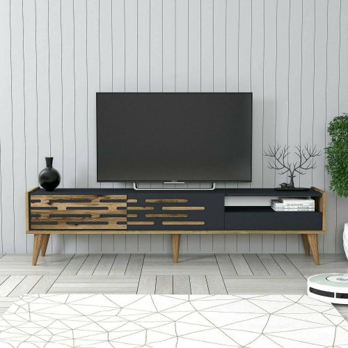 Mobile Porta tv Nero Antracite Marrone Noce un Ripiano 3 Ante 180x45x35h cm, 2 Vani - Upana
