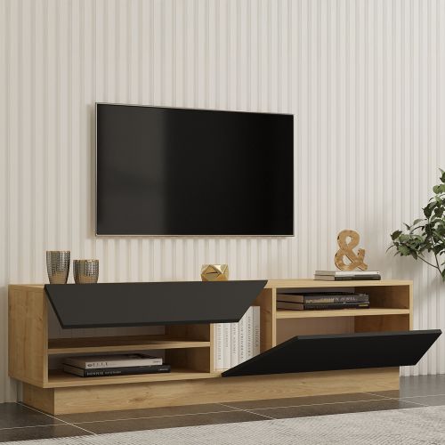 Mobile Porta tv Nero Antracite Marrone Rovere 2 Ripiani 2 Ante 160x40x45h cm, 5 Vani - Spilinga