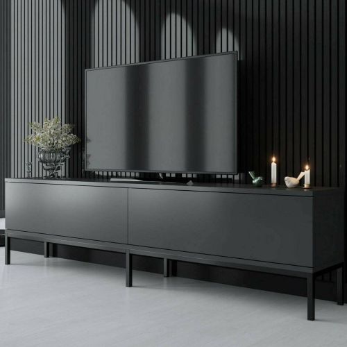 Mobile Porta tv Nero Antracite Nero Cassetti un Ripiano 180x30x47h cm, 2 Ante - Espero