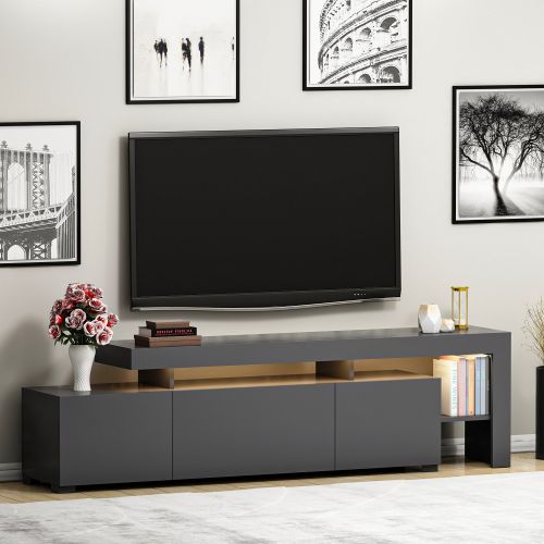 Mobile Porta tv Nero Antracite un Ripiano Apertura Battente, a Ribalta 192x37x53h cm, 3 Ante - Trasacco